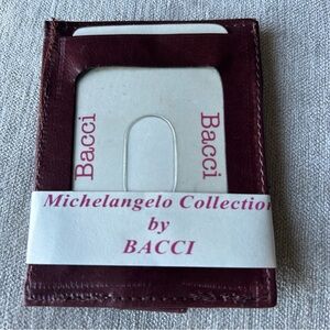 Bacci Vintage Burgundy Leather Money Clip and Credit Card Holder